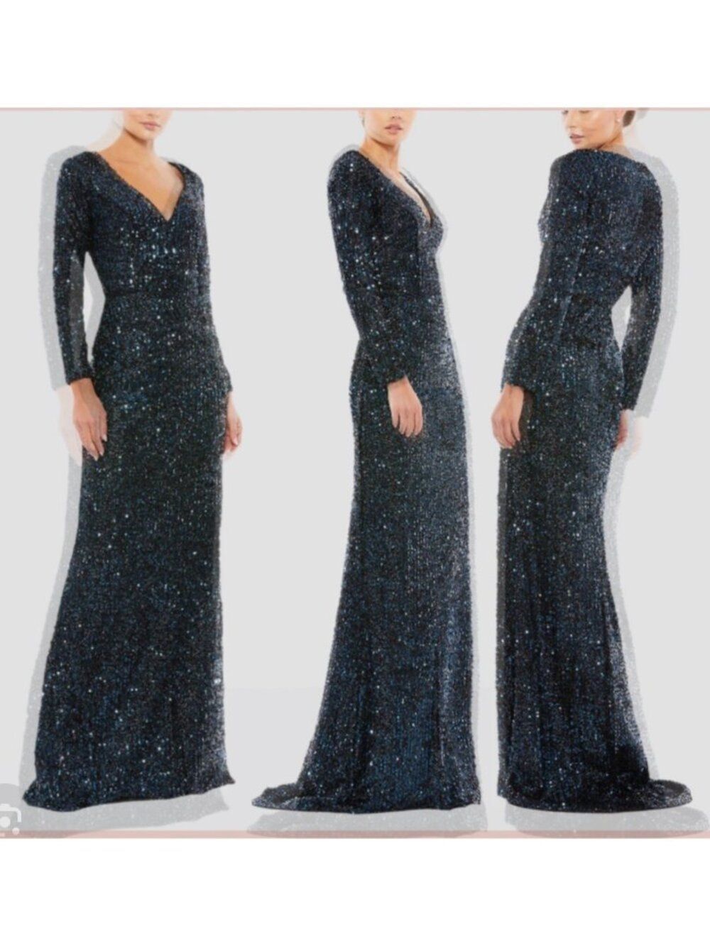 Mac Duggal Long Sleeve Sequin Midnight Gown Dress Size 12